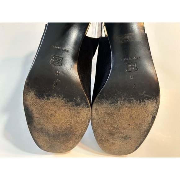 Women's Vintage 1980's Bruno Magli Black Gold Suede Heels Size 8M Peep Toe - Picture 7 of 10
